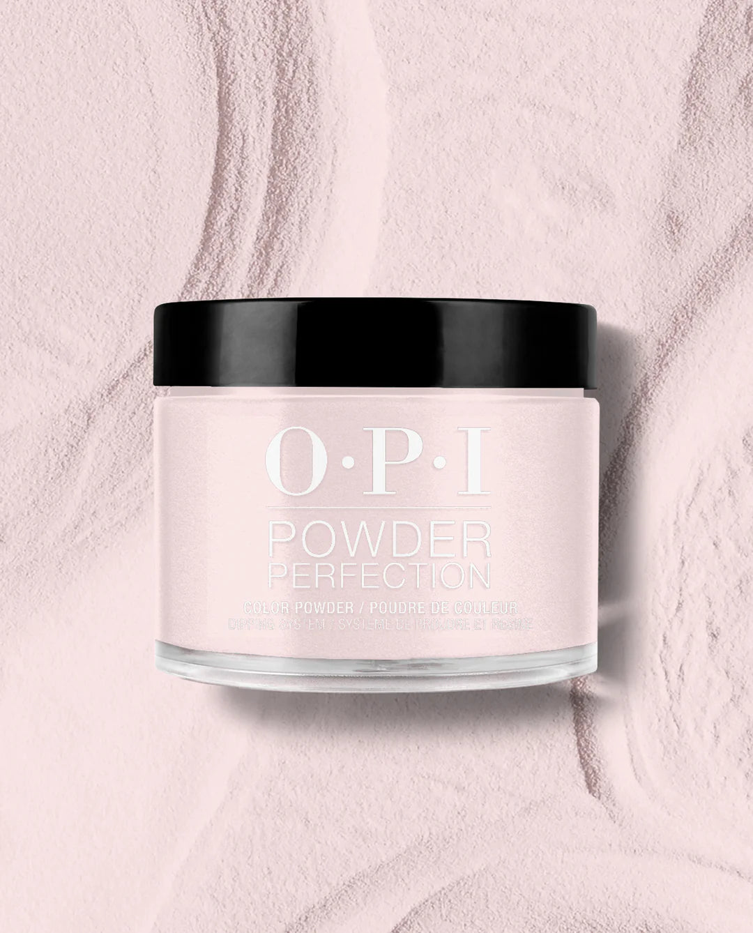 OPI Powder Perfection Baby Take a Vow powder nail color in dipping powder form, shown in a close-up of the nail application.