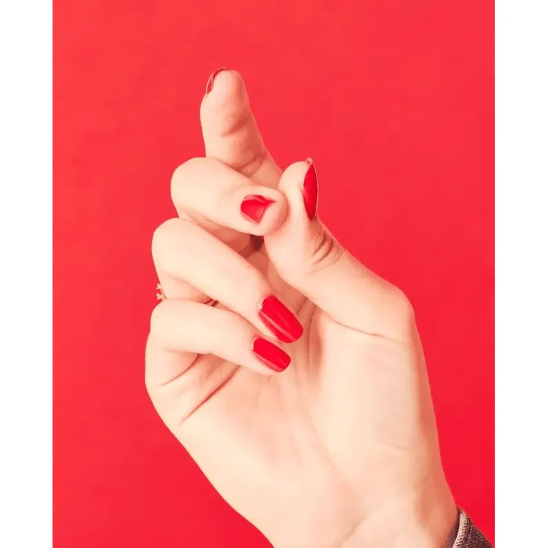 OPI Powder Perfection Cajun Shrimp #DPL64 powder nail color on nails with a vibrant coral-orange finish.