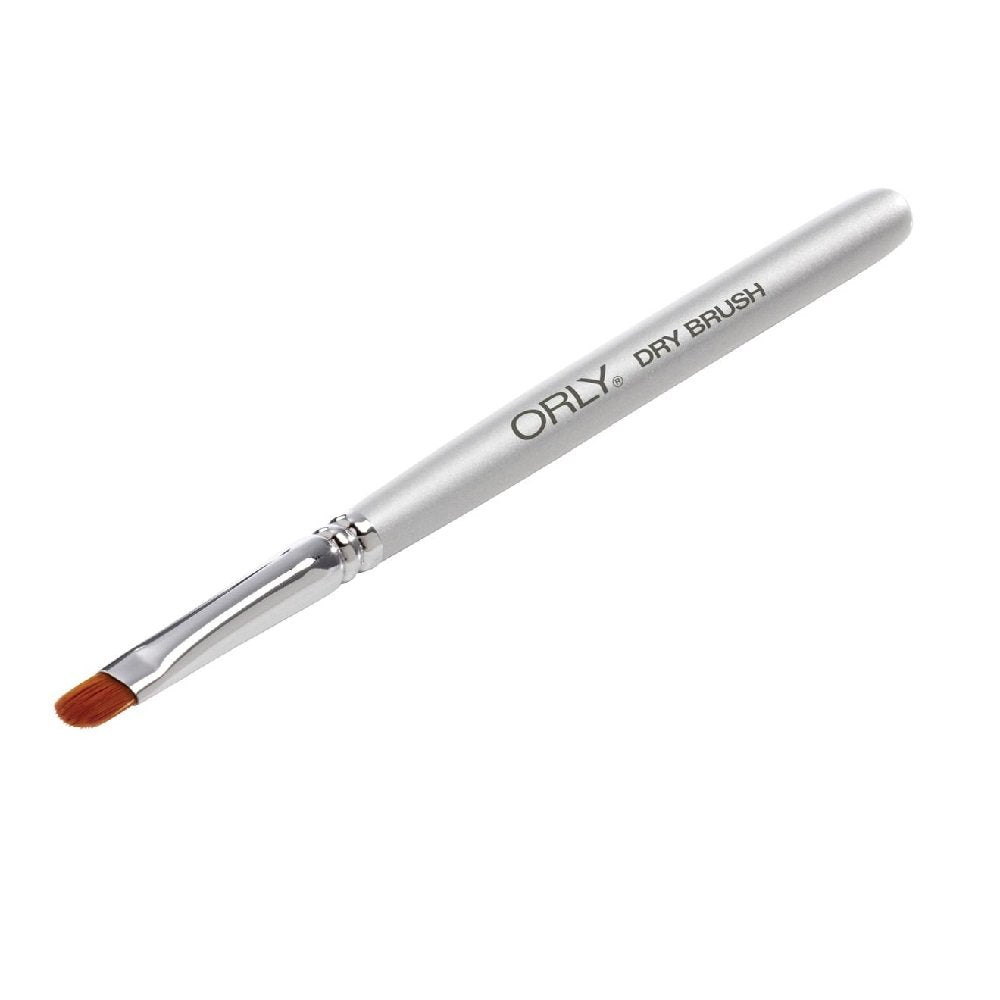 Orly dry nail brush with black handle and white bristles, designed for cleaning nails and cuticles.