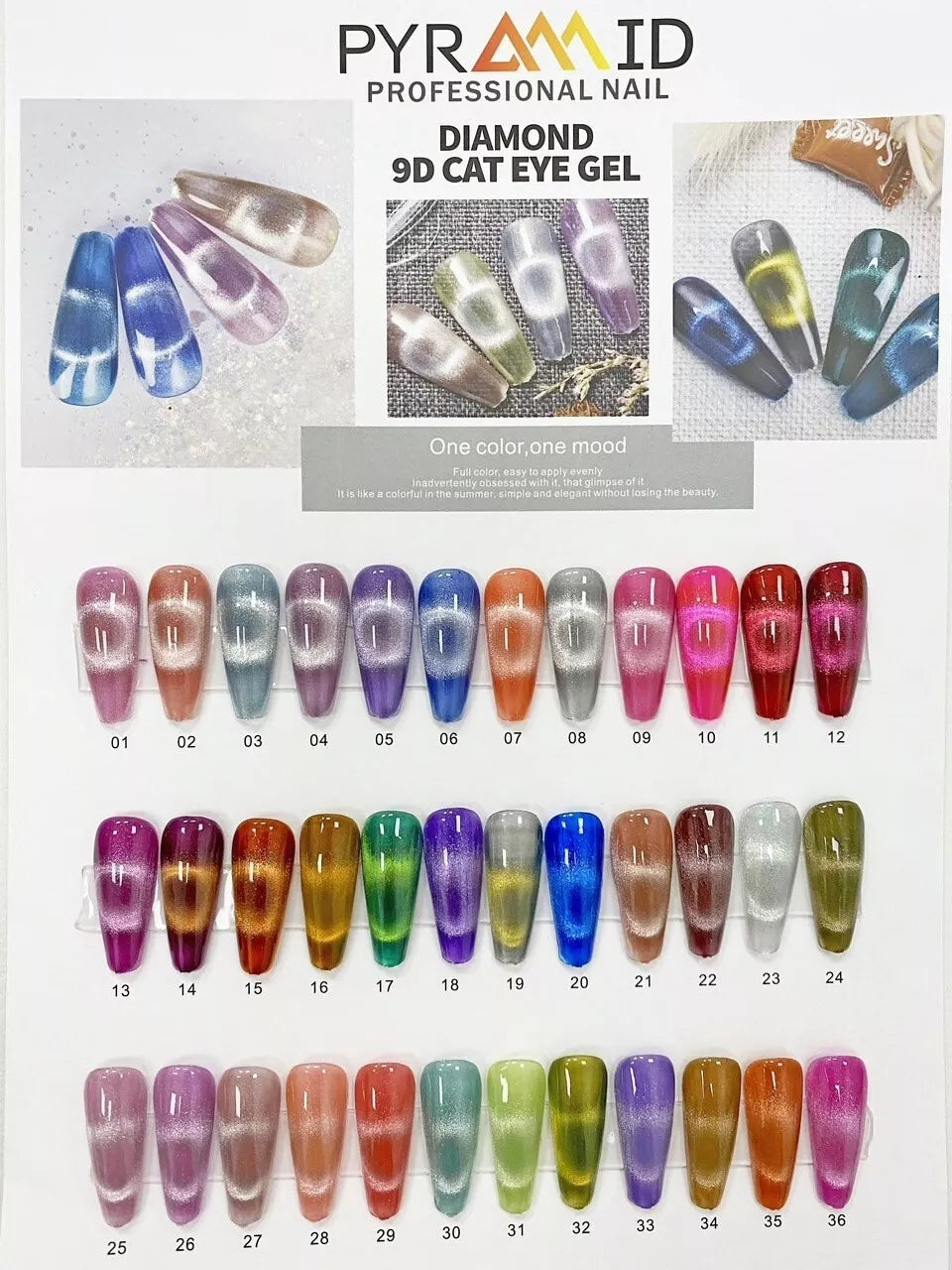 Pyramid Diamond 9D Cat Eye Gel Polish in shade #03 showing a shimmering purple and blue 9D cat eye effect on smooth nails.