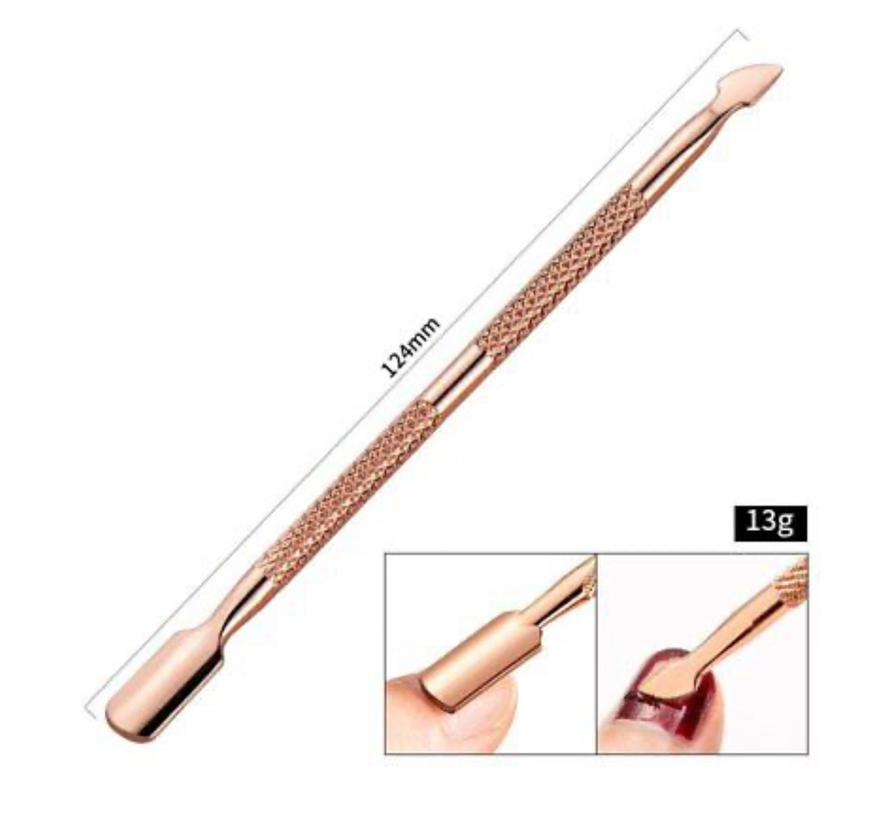 Rose gold Sofi Art nail cuticle nipper and pusher set with precision tools for dead skin removal, shown with the tools on a white background.