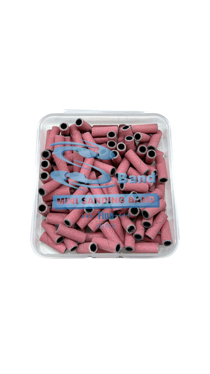 Pink Sband Mini Sanding Bands for nails, 100-count pack by UNS, fine grit nail tools for shaping and smoothing nails.