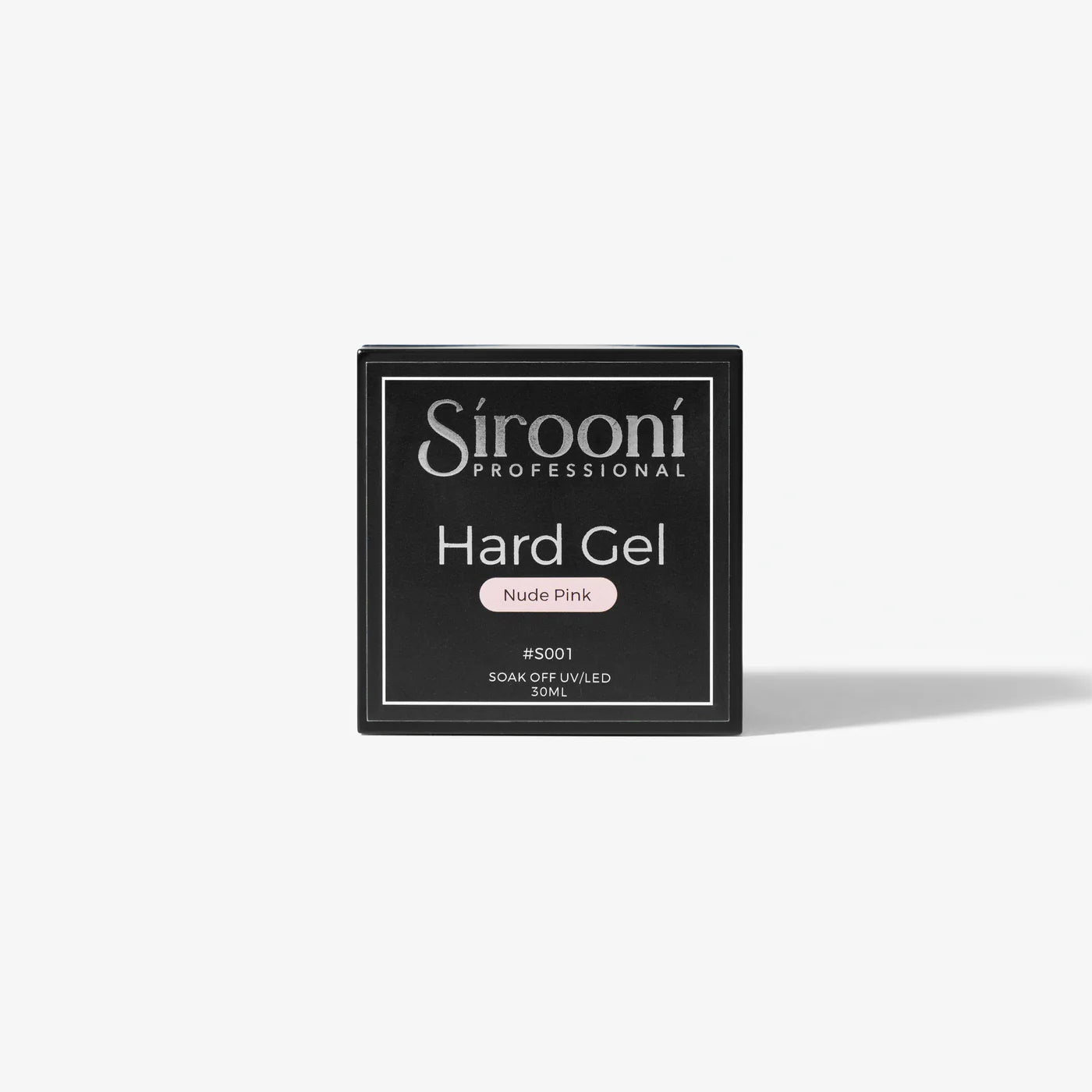 Sirooni Professional Hard Gel in Nude Pink, 30ml, top coat product with a smooth, glossy finish for nails.