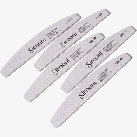 Set of 25 Sirooni Professional nail files with zebra print, 100/180 grit, designed for shaping and finishing nails.