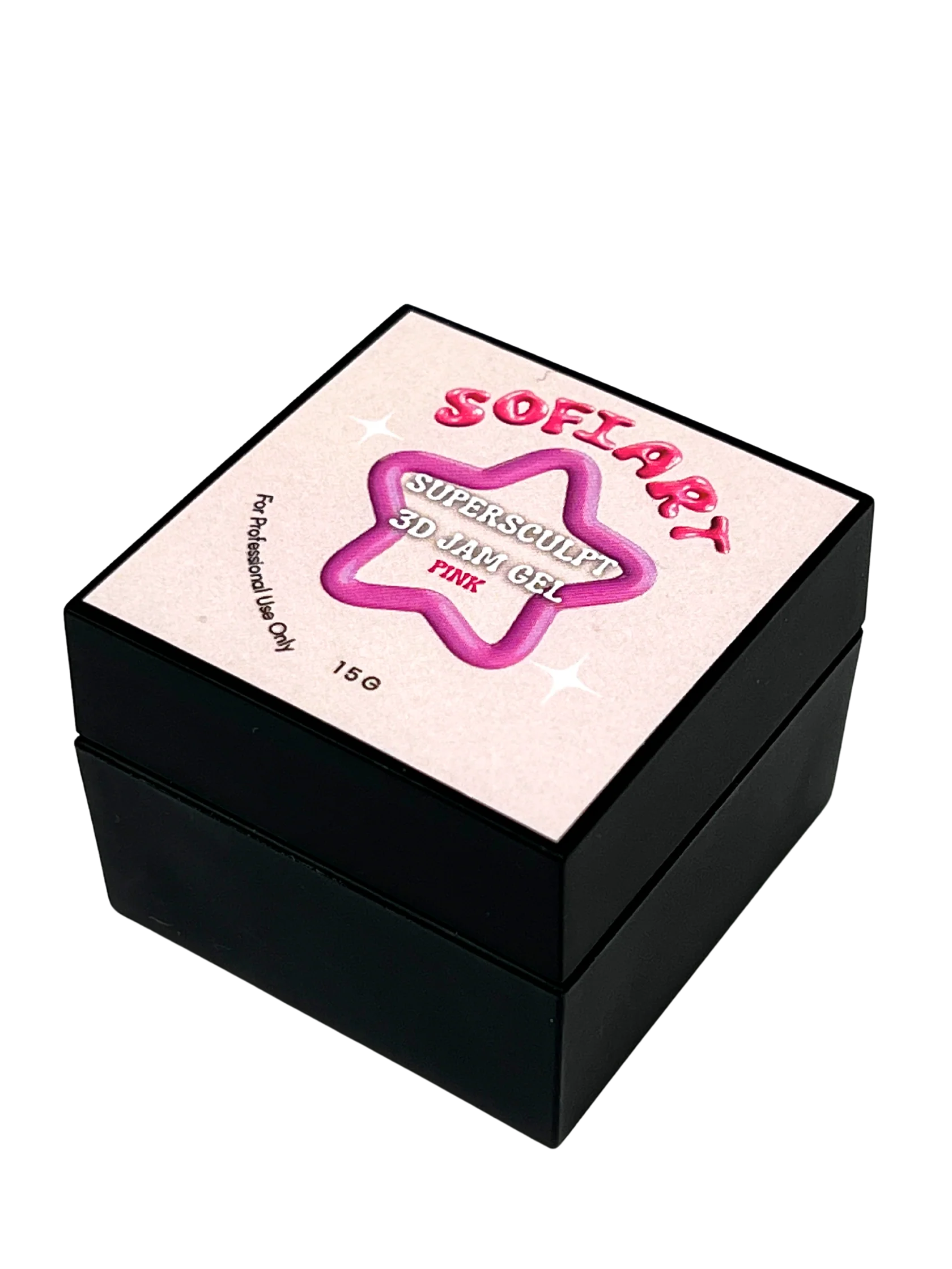 SofiArt SuperSculpt 3D Jam Gel in clear, showing a side view of the gel polish bottle with a pink cap and product label.