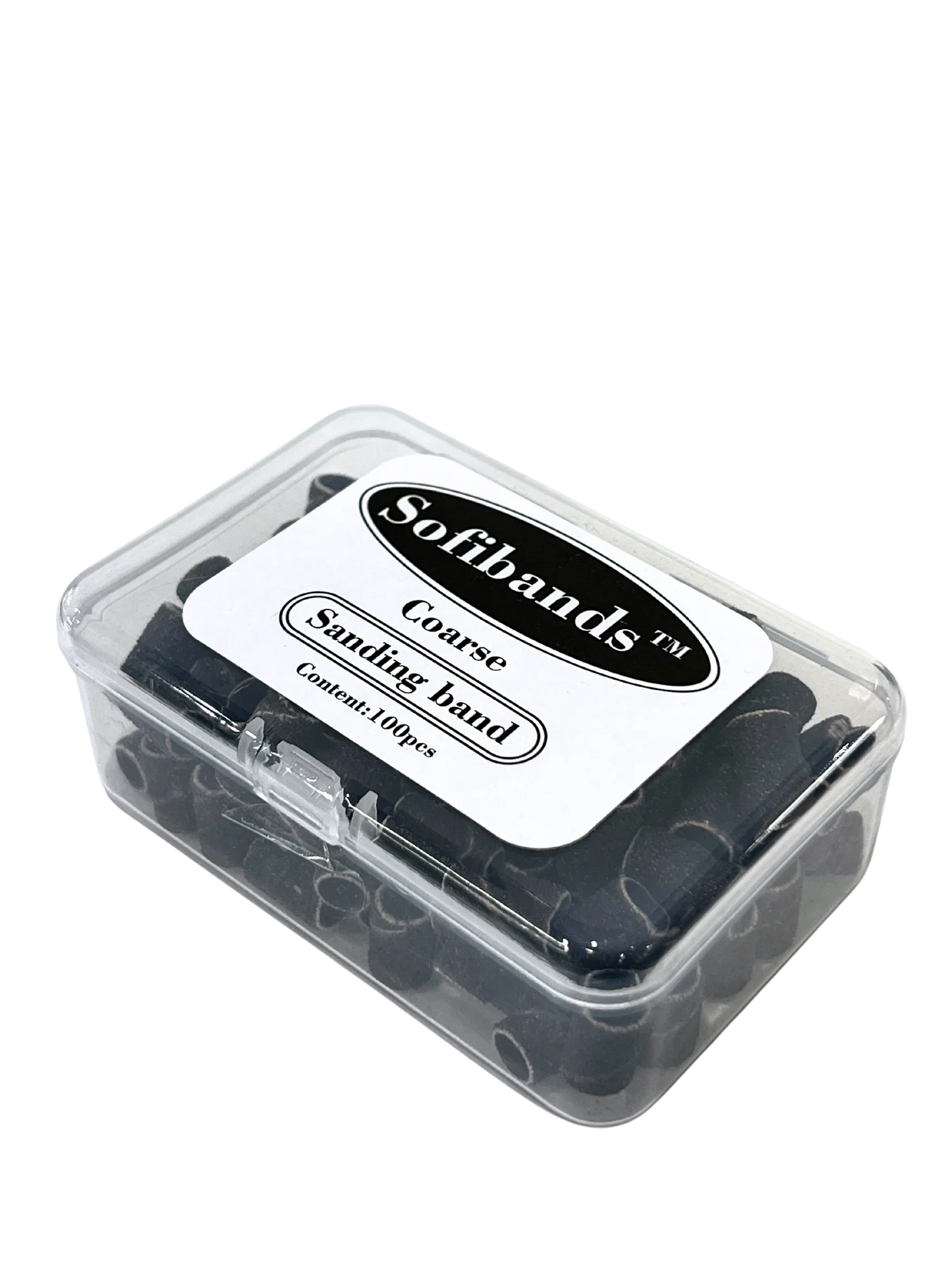 Coarse brown Sofibands™ sanding bands for nail tools by UNS, used for shaping and smoothing nails.