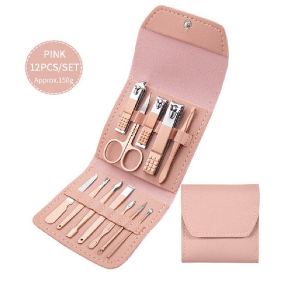 12Pcs Manicure Set Nail Scissors Cuticle Nipper Trimmer Tweezers (Rose Gold) - Universal Nail Supplies