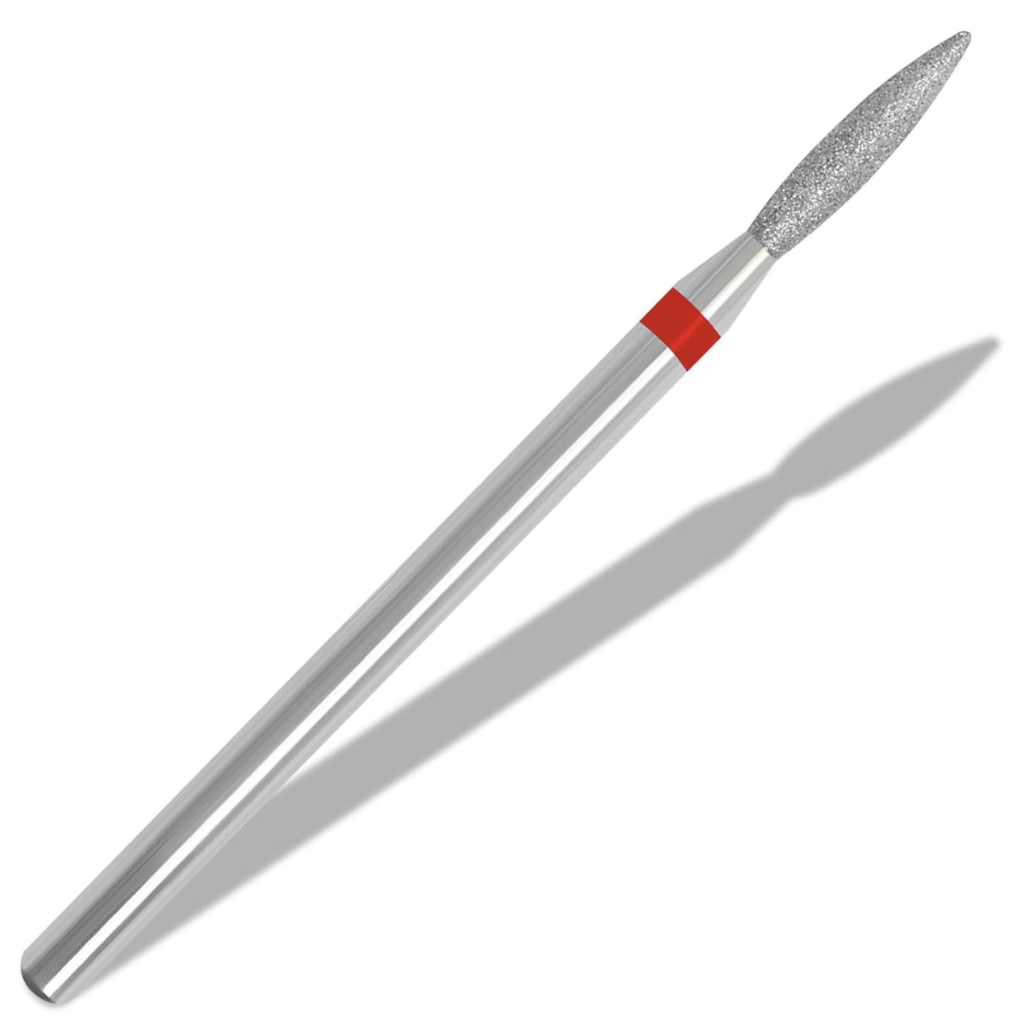 UNS Tapered Diamond Flame Nail Drill Bit for fine nail filing, showing the pointed, tapered design and diamond-coated surface.