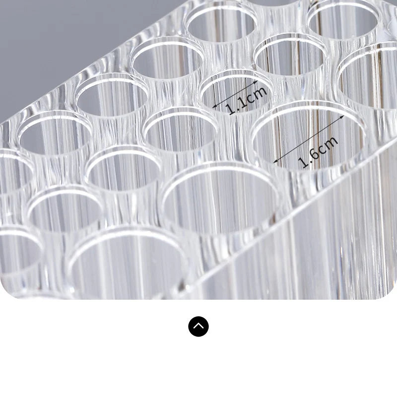 UNS 26-hole acrylic nail art brush holder with clear acrylic design, featuring multiple compartments for organizing nail brushes.