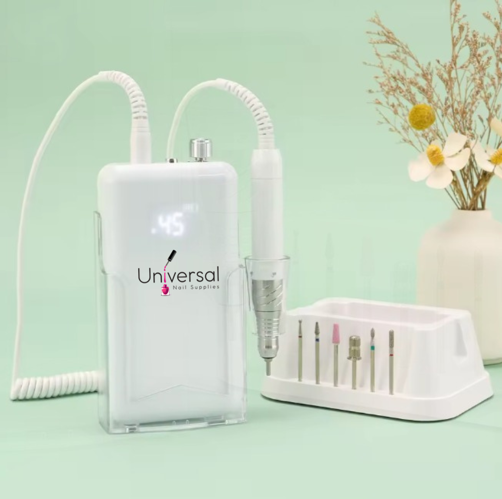 UNS high-quality white nail drill machine with ergonomic design and adjustable speed for professional manicures and pedicures.