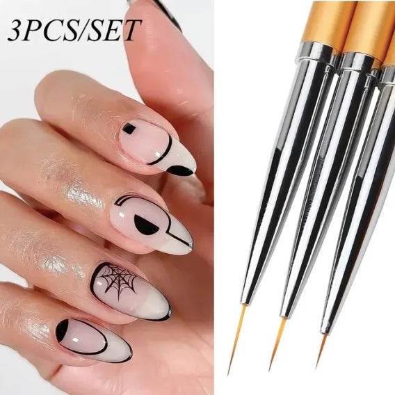 UNS Nail Art Liner Brush 3-piece set with fine tips for detailed nail designs, part of UNS professional nail tools collection.