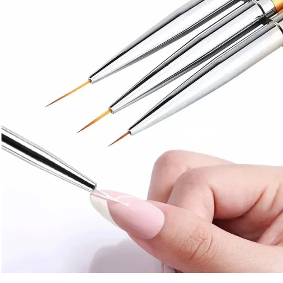 Set of three UNS Nail Art Liner Brushes for precise nail designs, featuring fine-tipped nail tools for detailed art and decorating.