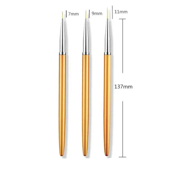 UNS Nail Art Liner Brush 3-piece set with thin, precise brushes for detailed nail designs and professional nail art application.