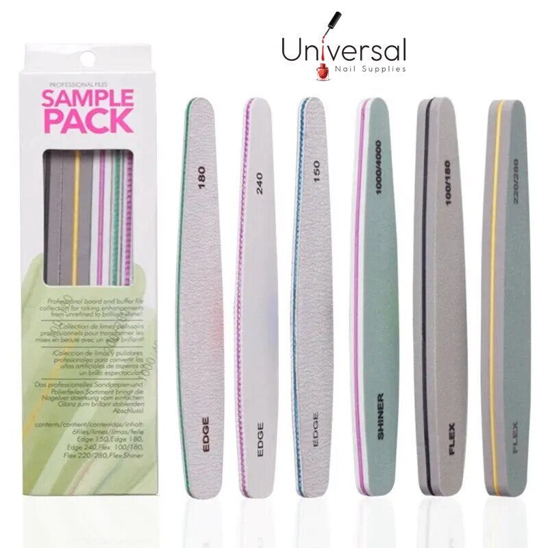 Set of six UNS professional nail files and buffers, compact nail tools for shaping and smoothing nails.