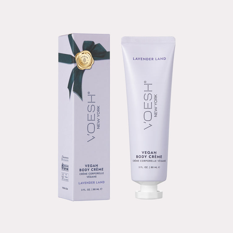 Voesh vegan lavender body lotion in a 3oz container, smooth and moisturizing body cream with calming lavender scent.