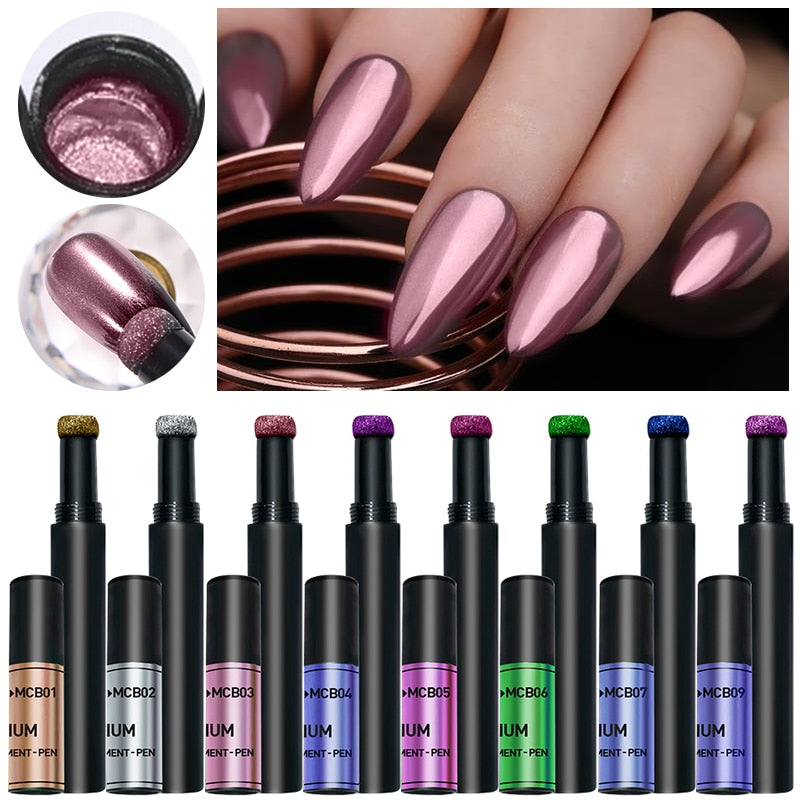 Mirror Nail Glitter Powder Cushion Magic Pen Chrome Effect Metallic Color Decoration - Universal Nail Supplies