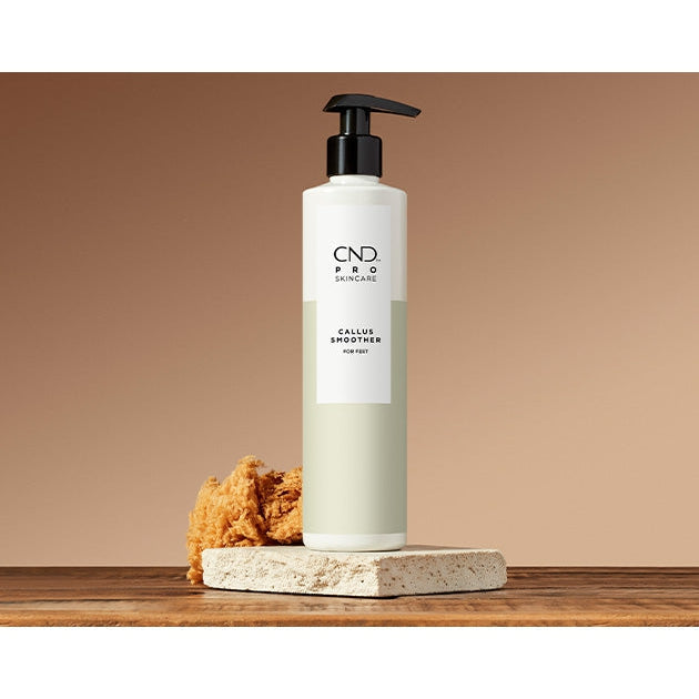 Stylized image of CND Pro Skincare Callus Smoother product for foot care and skin smoothing.